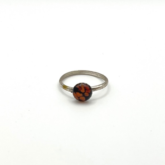 Jewelry - Vintage Style Tortoise Shell Cabochon Ring Silver Tone Band Size 4.5 Small